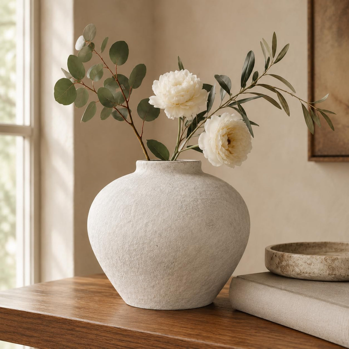 Cream Ceramic Flower Vase Speckled Bubble Glaze Home Decor