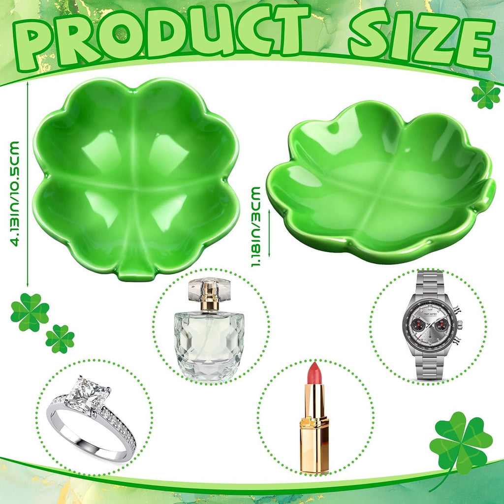 St. Patrick's Day Four-Leaf Clovers Ceramic Tray St. Patrick's Day Green Leaf Ring Dish for Irish Shamrock Accessories Irish Festival Party Supplies