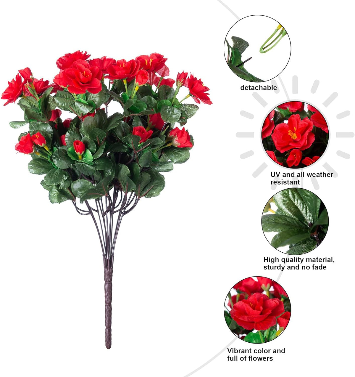 HyeFlora Artificial Fake Flowers for Outdoor Outside Spring Decoration, Fake Silk Red Camellia Flower UV Resistant Realistic Plants for Planter Front Door Porch Patio Table Indoor, 3 Large Bundles