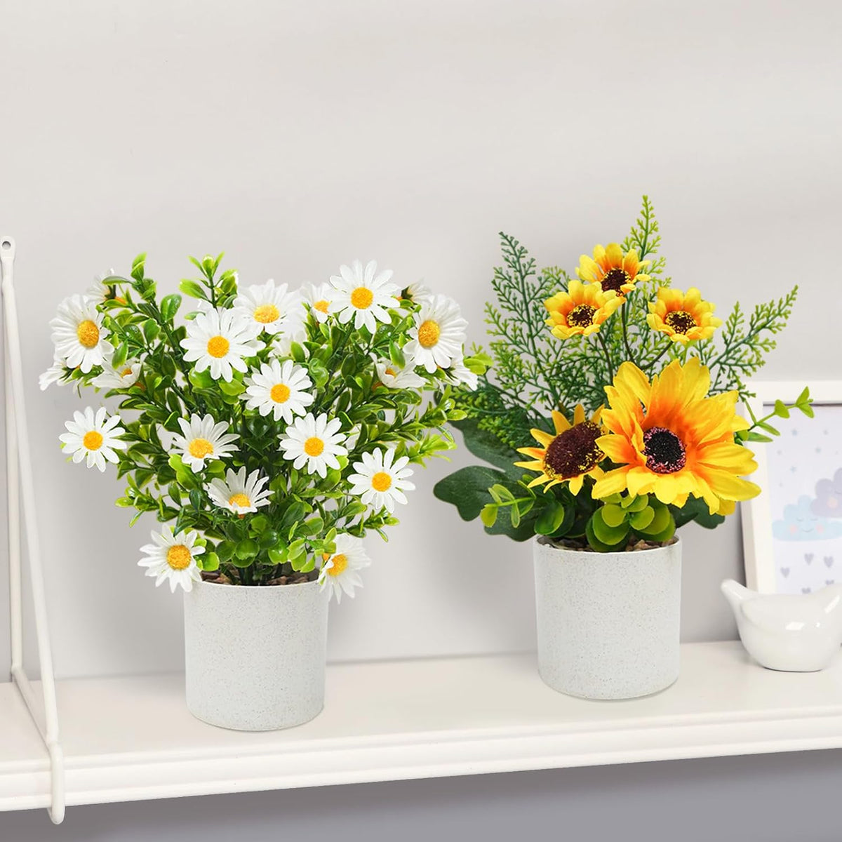 4 Packs Small Artificial Flowers in Pot, All-in-One Floral Decor,Colorful