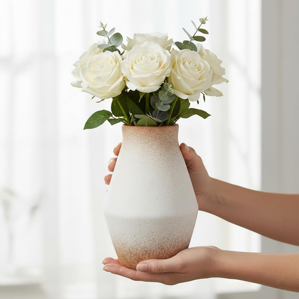 Rustic Farmhouse Ceramic Vase, 10 Inch