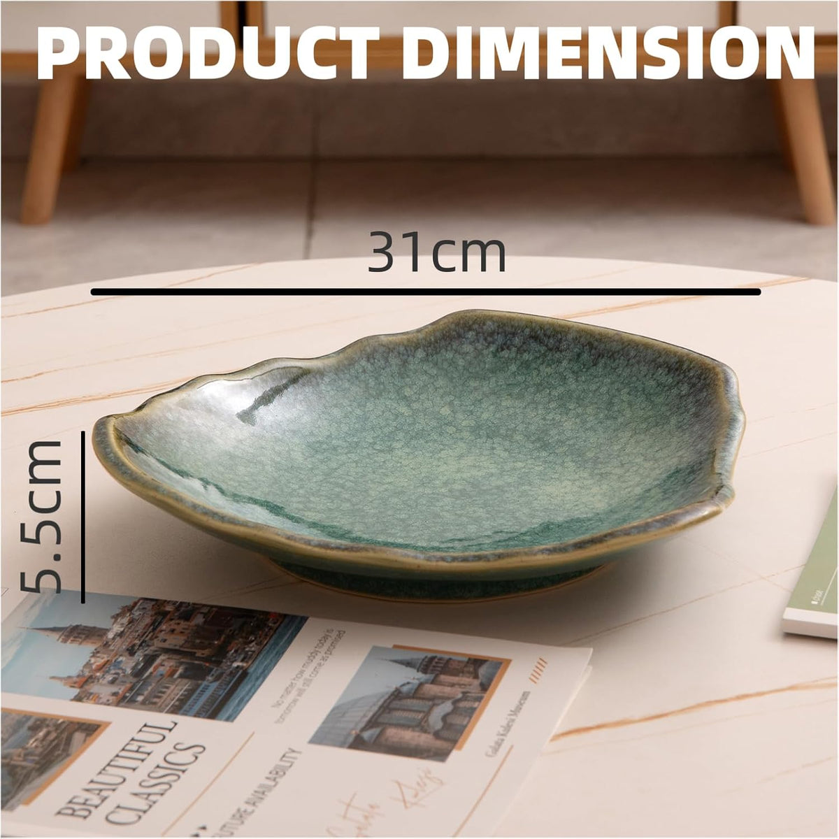 Ceramic Decorative Dish for Kitchen Counter,12'' Large Decorative Bowl, Key Bowl for Entryway Table, Modern Centerpiece Decor Dish for Home Decor Accents.(GREEN)