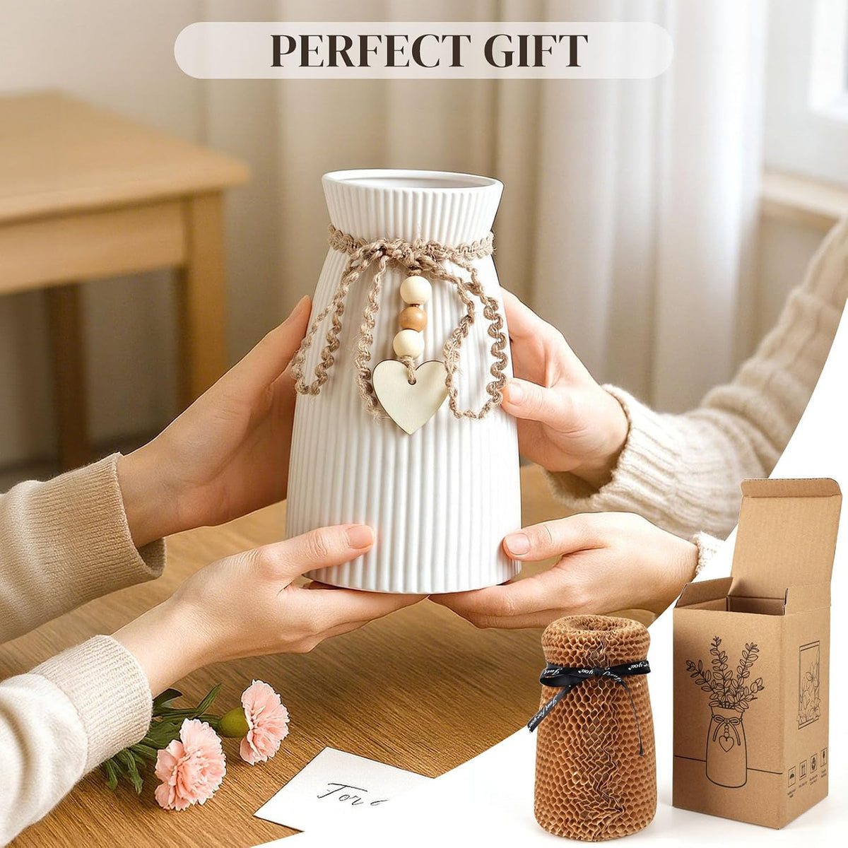 DomeStar White Ceramic Vase, 6.3" Tall Flower Vase for Pampas Grass
