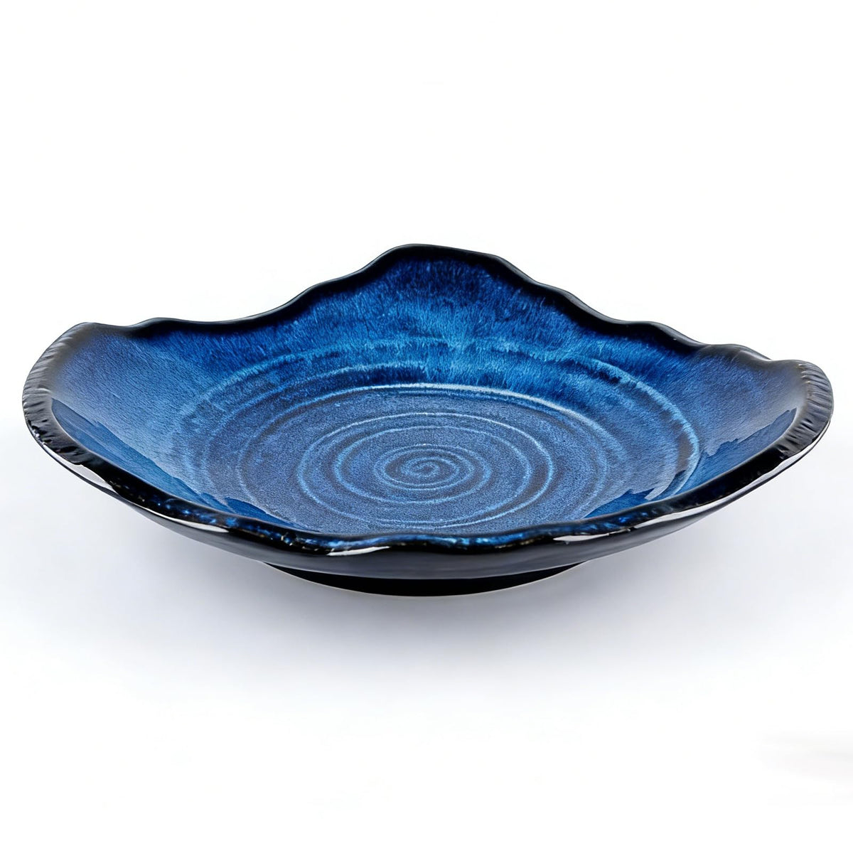 Ceramic Decorative Bowl - 12" Large Blue Pottery, Blue Decorative Bowl, Porcelain Centerpiece Tray, Key Bowl for Entryway Table, Living Room, Dining, Trinket Dish, Gift Decor Tray
