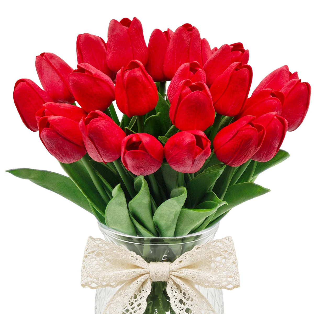25Pcs Artificial Tulips, Real Touch Faux Tulips Artificial Flowers (White)