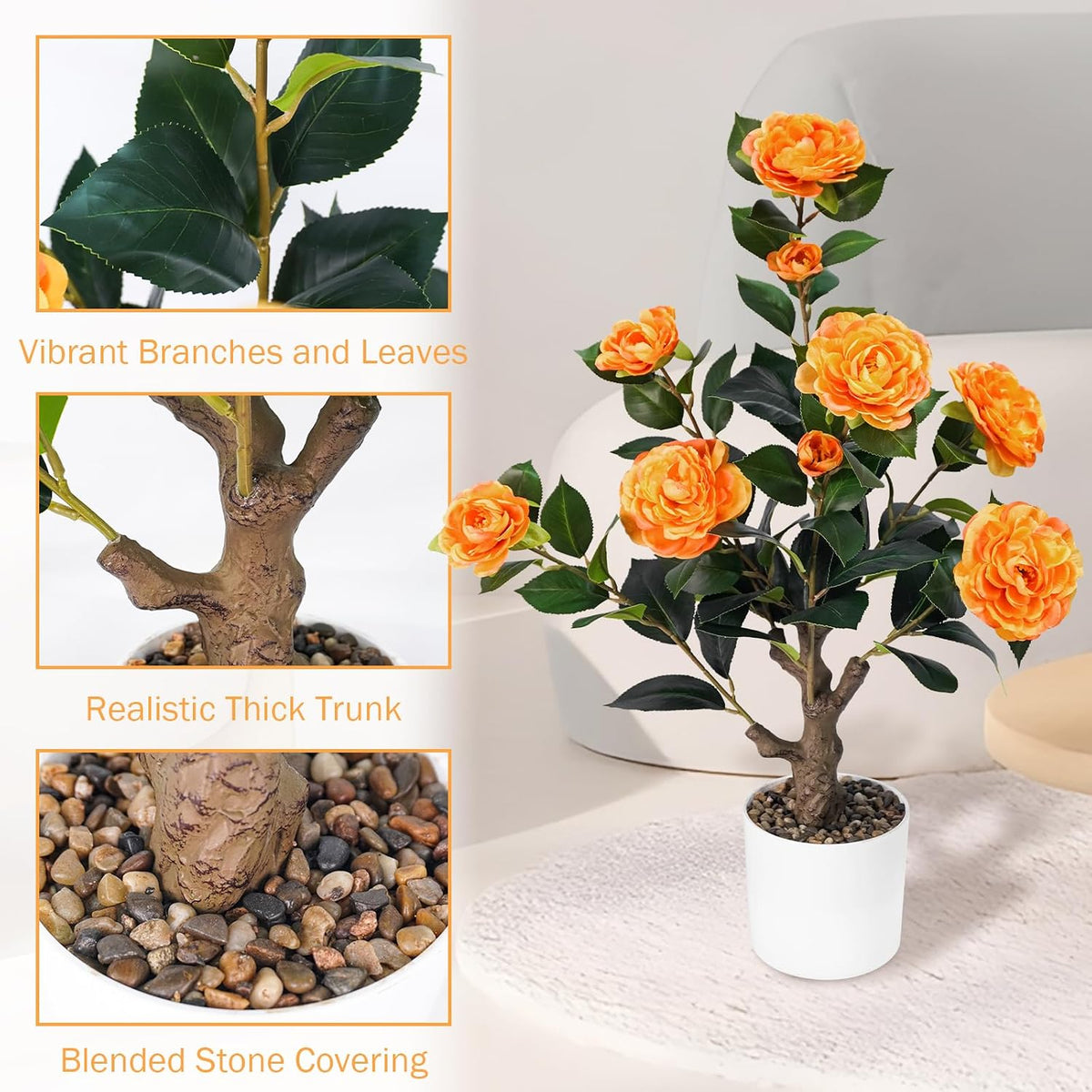 Caxchiling Artificial Camellia Tree 2FT, Faux Potted Tree Indoor