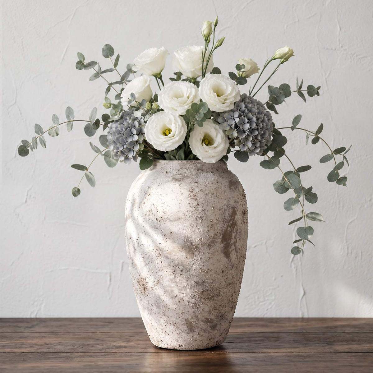 DOWAN 8.3'' Rustic Vintage Ceramic Vase for Home Decor, Distressed Minimalist Textured Farmhouse Accent for Living Room, Table, Shelf, Mantel & Entryway, Decorative Flower Vase, Gray