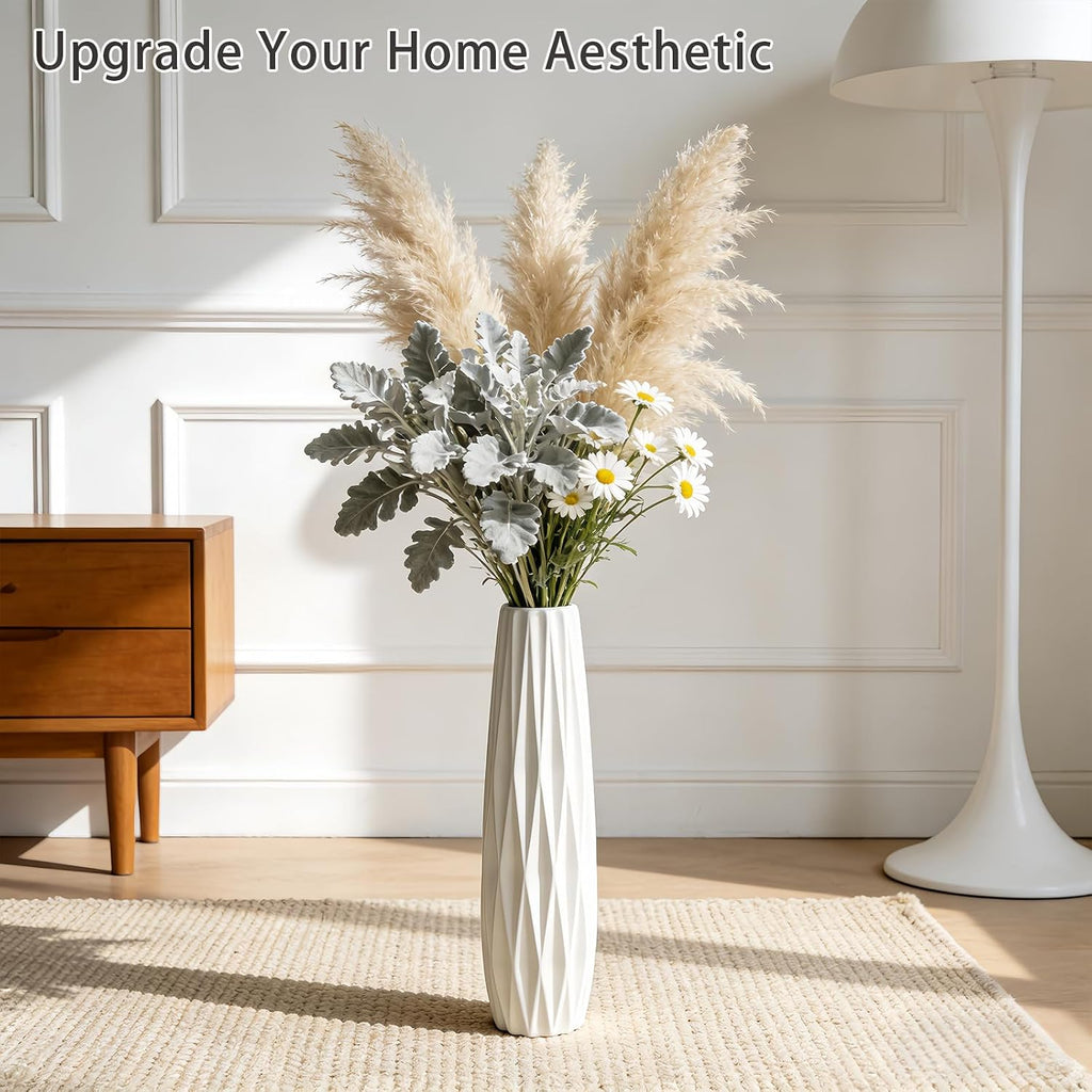 Large White Ceramic Vase, 17.7" Tall Floor Vase for Pampas Grass