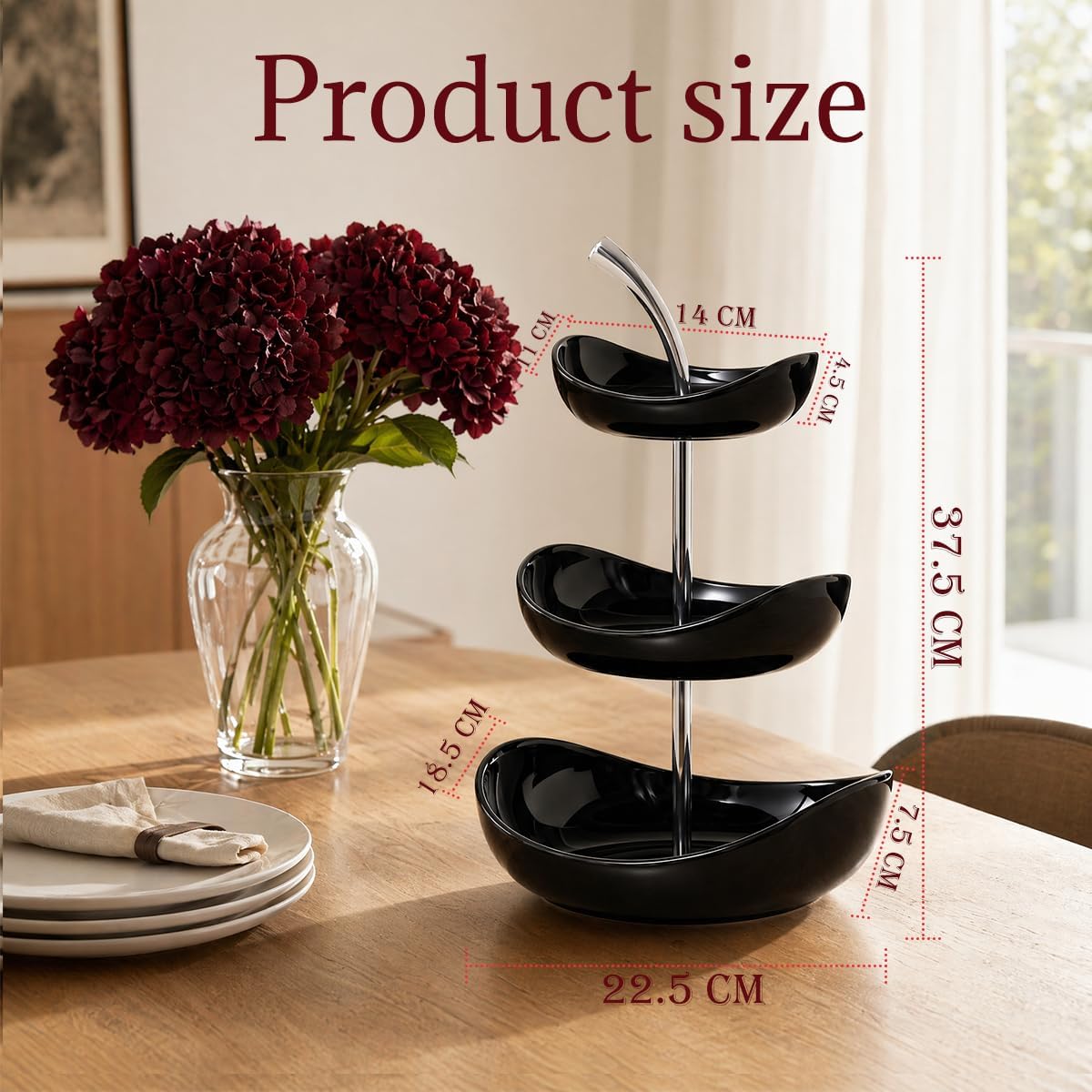 3-Tier Layer Cherry Shaped Ceramic Fruit Bowl，7 inch Color contrastingSnack，FruitPlate,Dessert Bowl,Modern Decorative Serving Platter for Coffee Table SnackPlate Pastry Plate