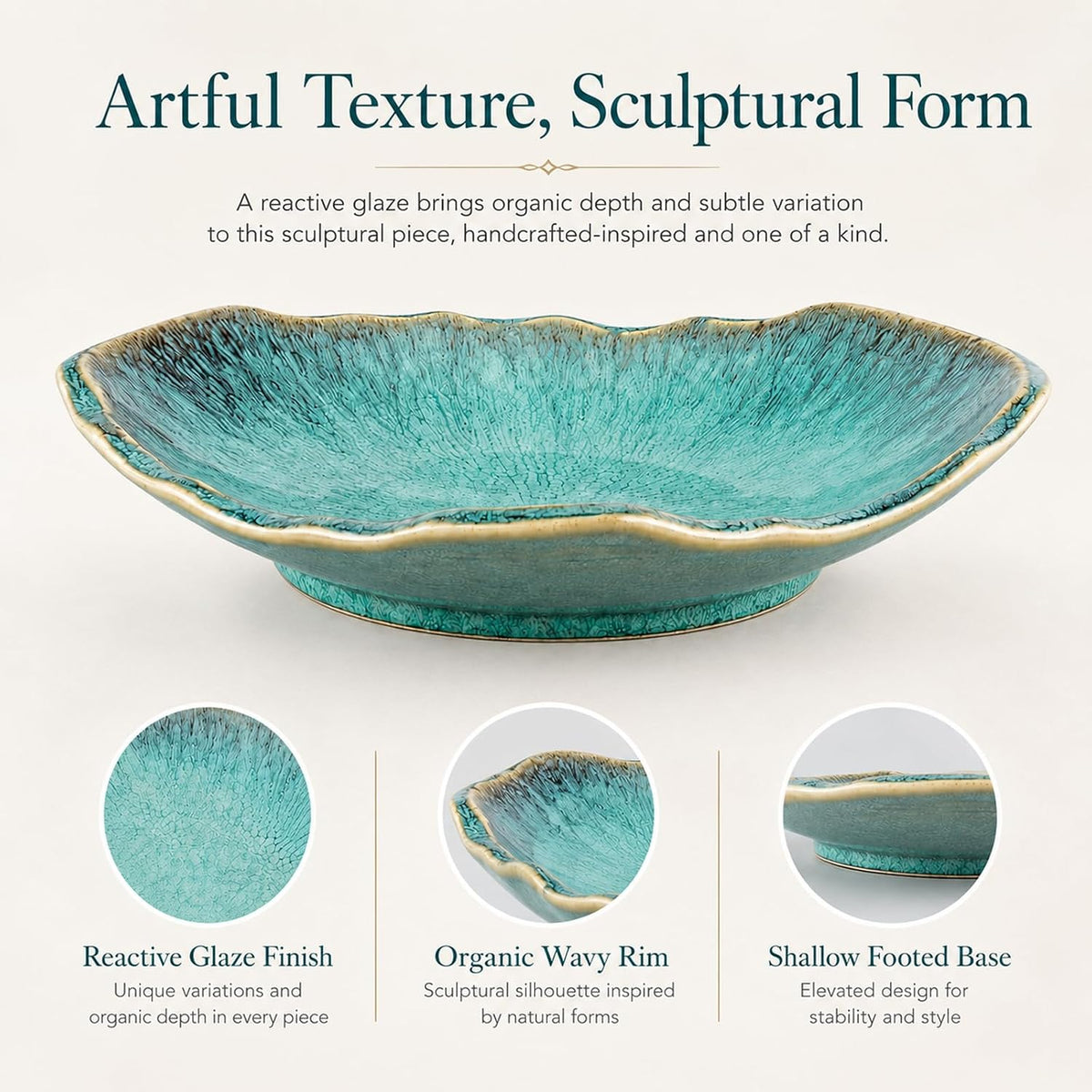 Green Ceramic Decorative Bowl – 12 In Fruit Bowl, Candy Dish, Key Bowl for Entryway Table, Trinket Dish, Ring Dish, Jewelry Tray, Porcelain Catchall for Kitchen, Bedside, Living Room Home Decor