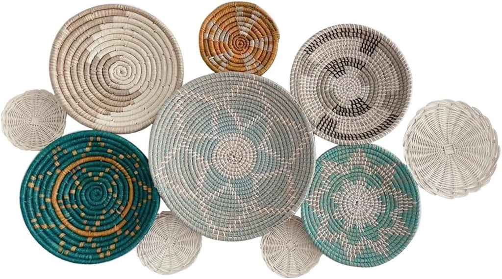 Wicker Basket Wall Decor Set of 10 with Loops, Seagrass, Handmade