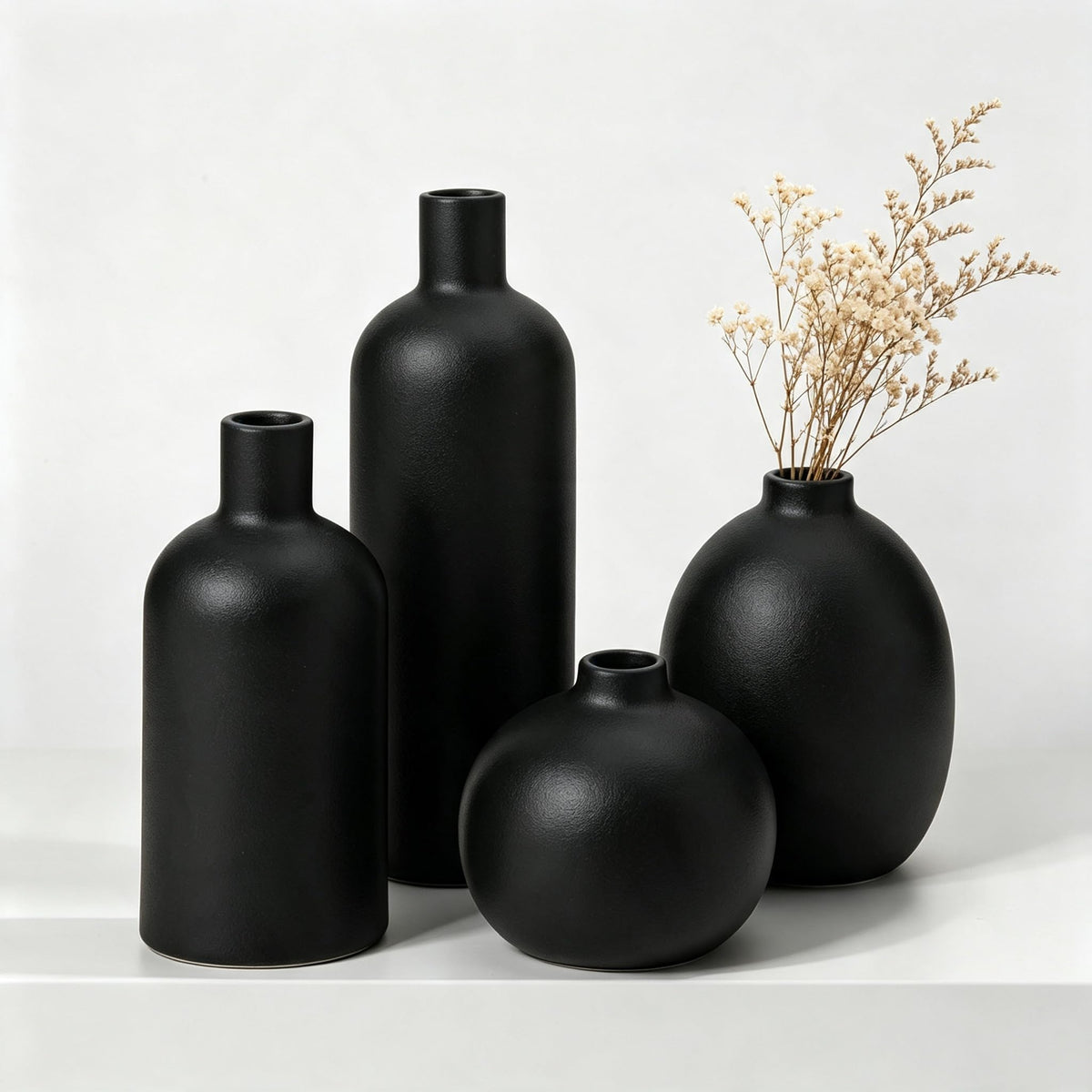 CEMABT Beige Ceramic vase Set-3 Small Flower vases for Decor,Modern Boho Farmhouse Home Decor,Decorative vase for Pampas Grass&Dried Flowers,idea Shelf,Table,Bookshelf ，Entryway- Distressed
