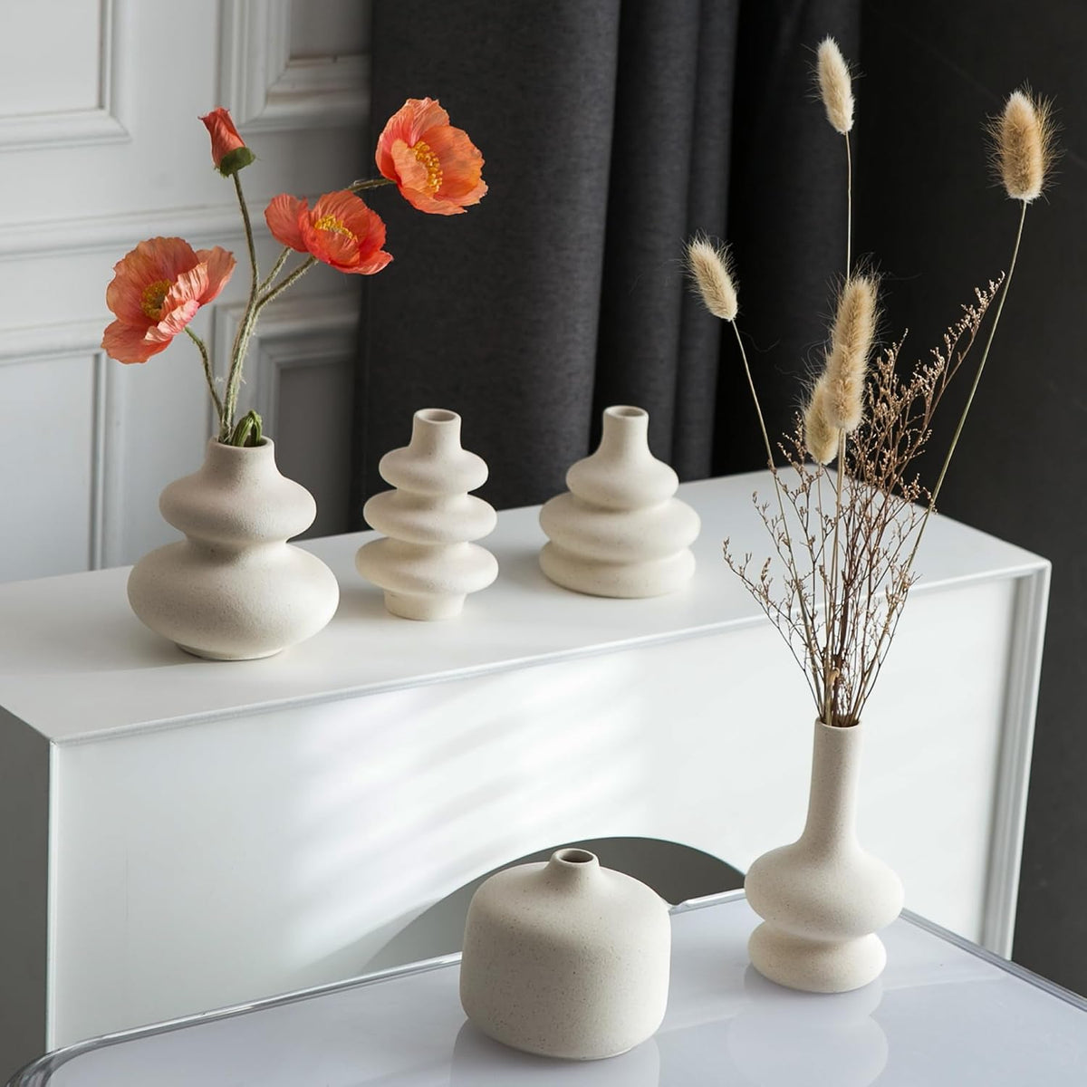 JOJUNO White Bud Vases, Small Ceramic Vase Set of 5 Modern Home Decor