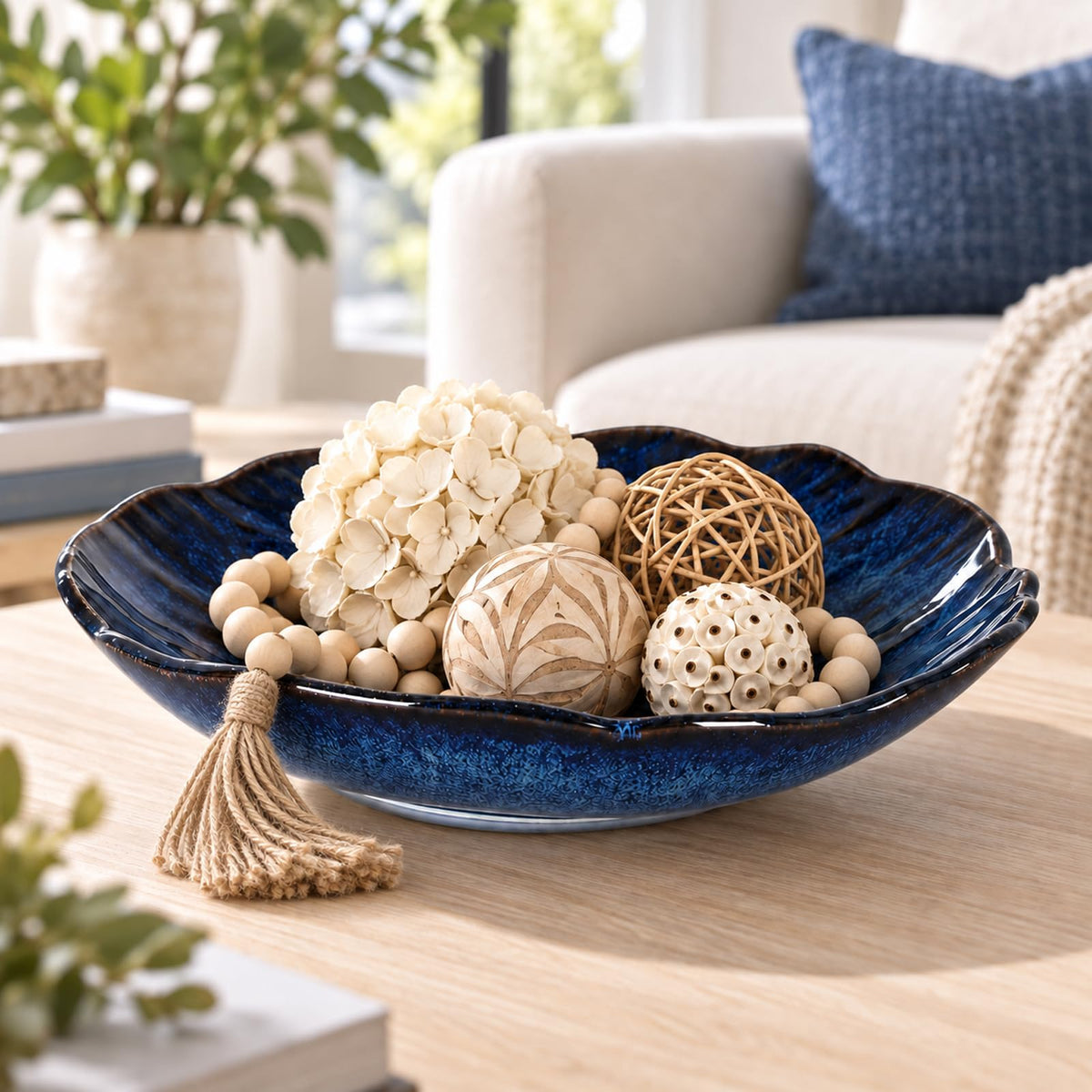 Blue Ceramic Decorative Bowl –10.4" Small Trinket Dish, Fruit Bowl, Candy Dish, Key Bowl for Entryway Table, Jewelry & Ring Dish, Porcelain Catchall Dish for Kitchen, Bedside, Living Room Home Decor