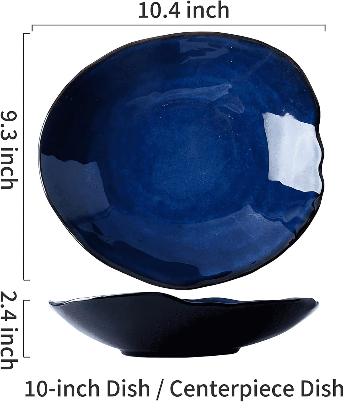 10 Inch Ceramic Decorative Plate, Blue Reactive Glaze Shallow Dish