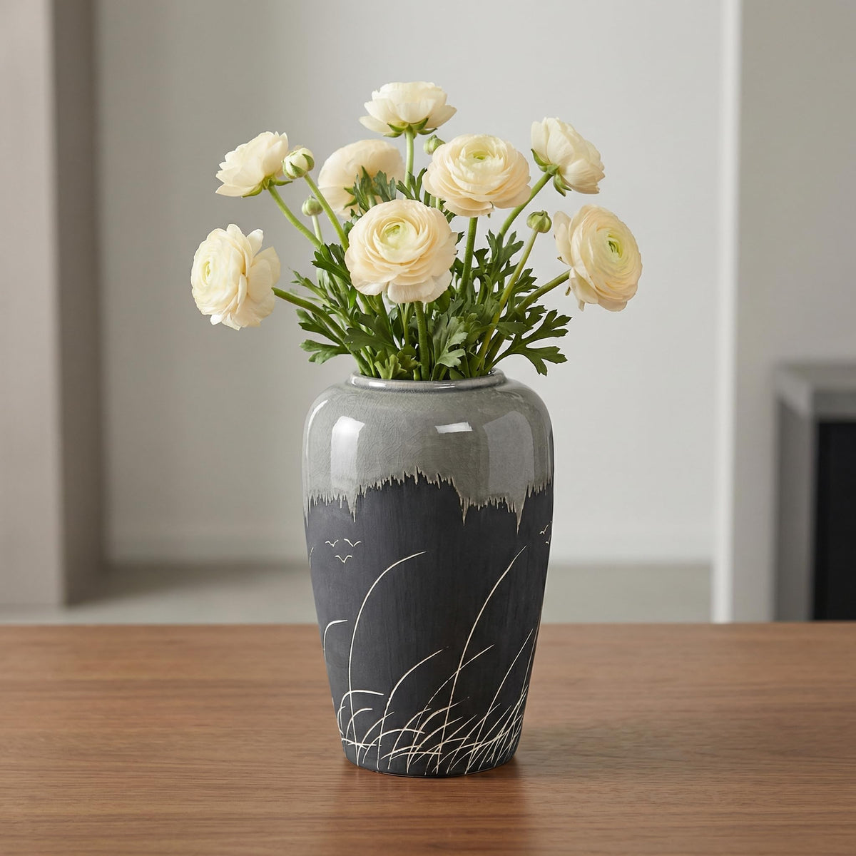 White Ceramic Vase for Centerpiece, 8 Inch Modern Vases Home Decor, Decorative Flower Vase for Pampas Grass, Coffee Table Living Room Small Shelf Kitchen Decor