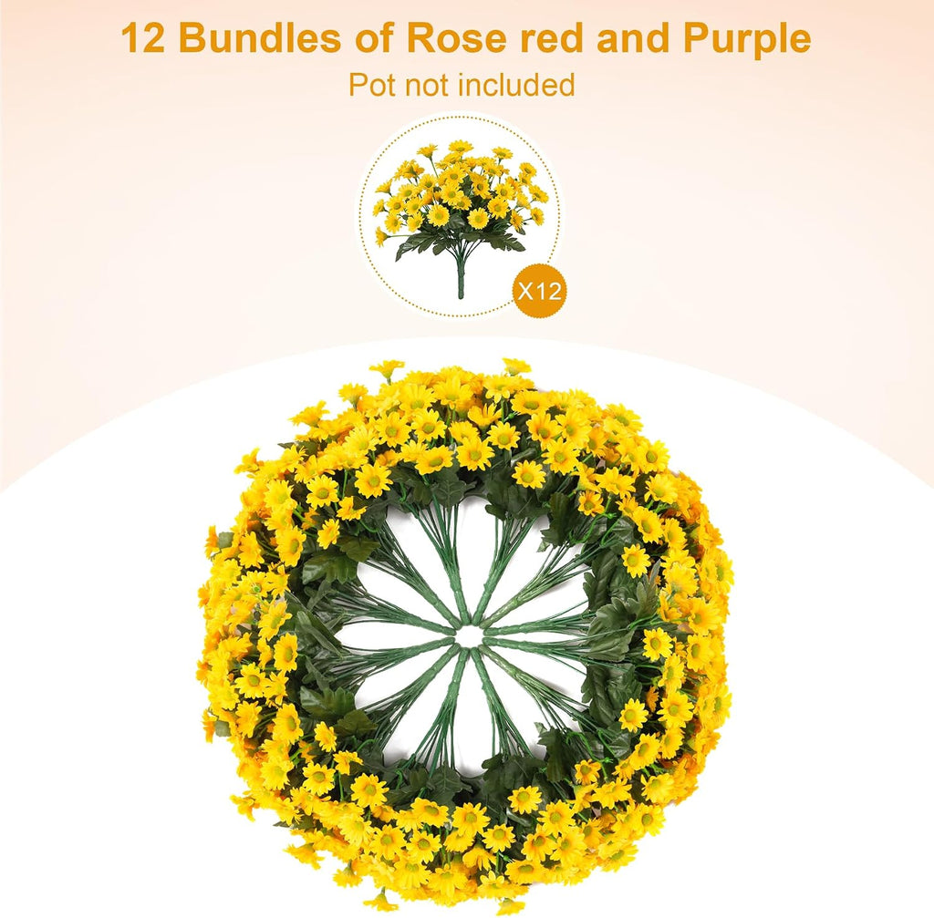 Ammyoo 12 Bundles Fake Mums Fall Artificial Flowers for Outdoor Decoration