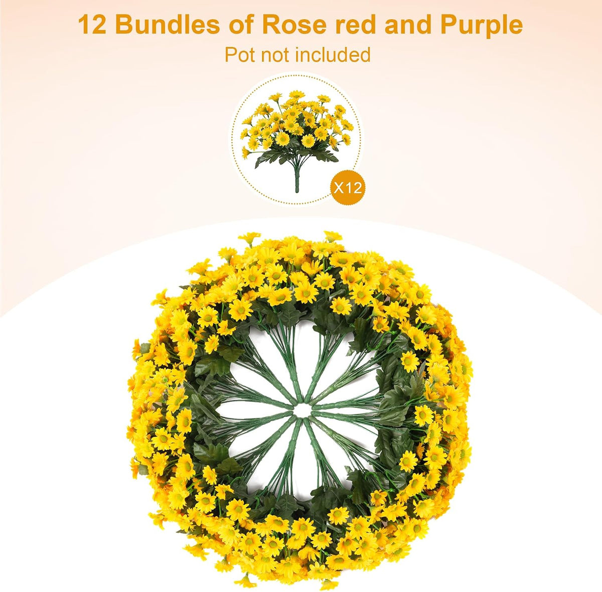 Ammyoo 12 Bundles Fake Mums Fall Artificial Flowers for Outdoor Decoration