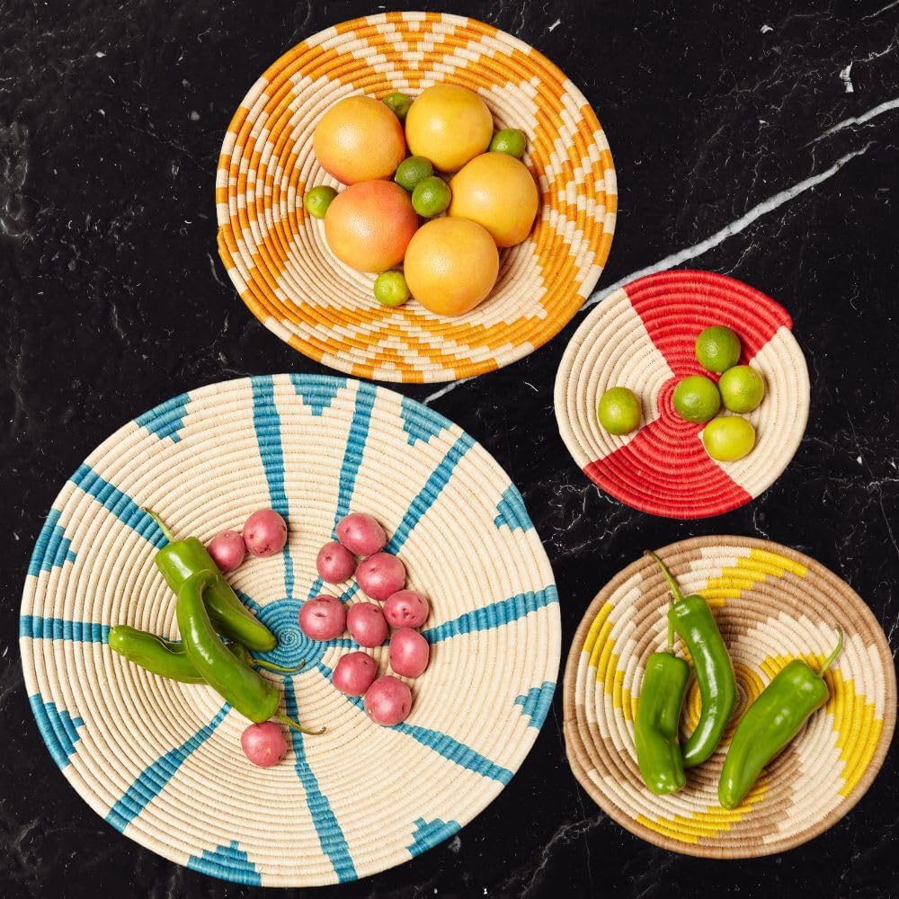 Colorful Woven Decorative Bowls - Hold Fruits, Bread, Snacks, Keys, Wallet, Kitchen Countertop, Entry Way, Living Room, Coffee Table (Orange (16" Wide))