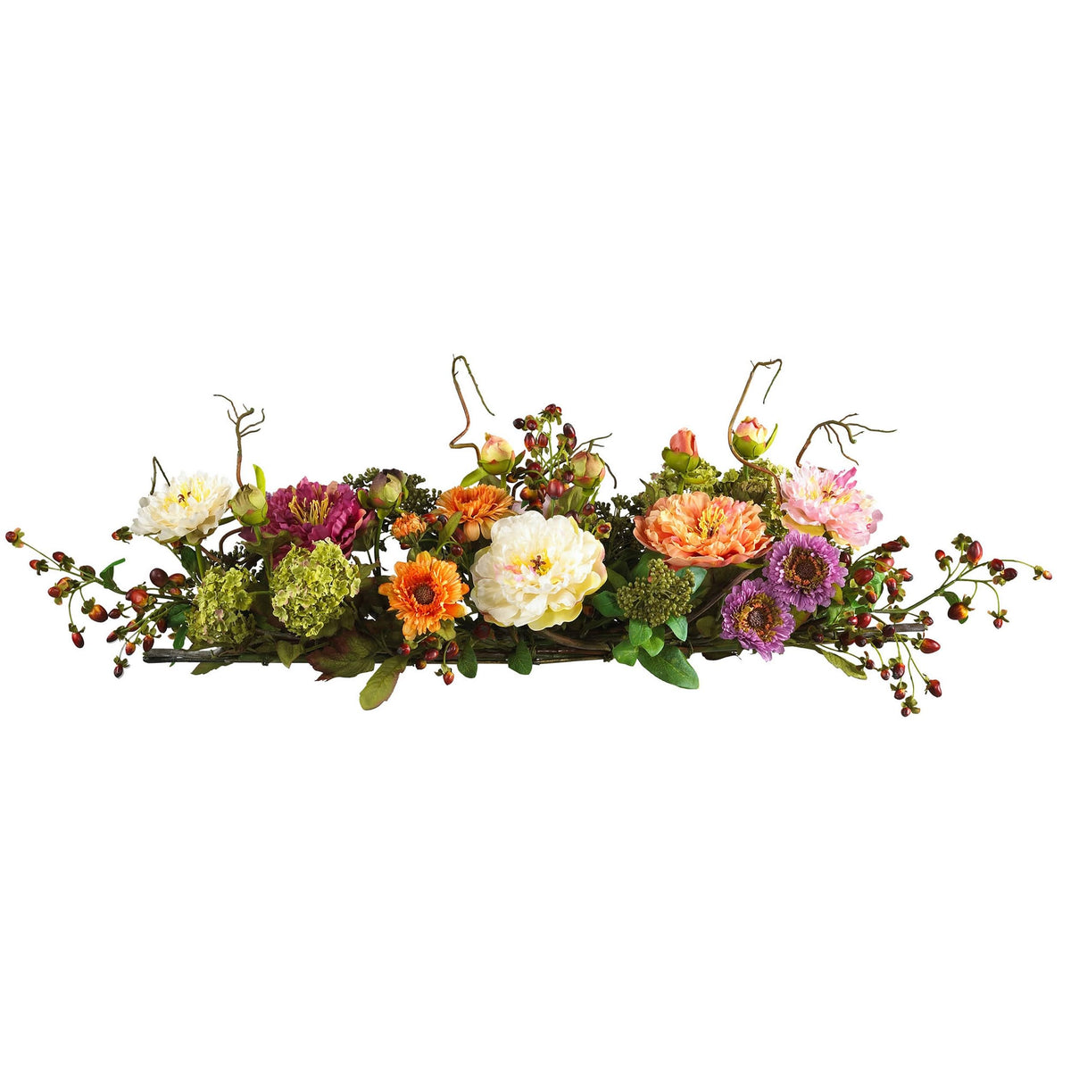 Nearly Natural 10 in Artificial Peony Arrangement in Glass Vase