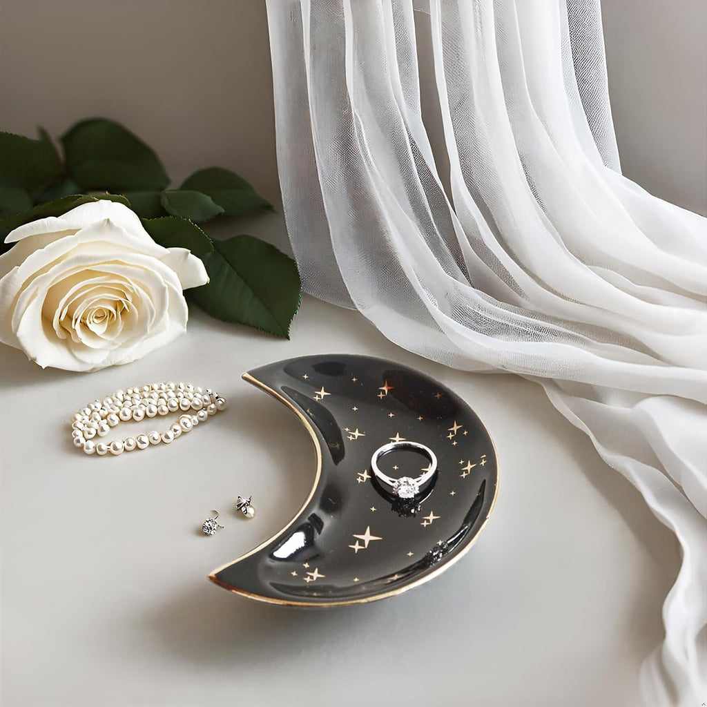 Small Moon Jewelry Dish Tray, Black