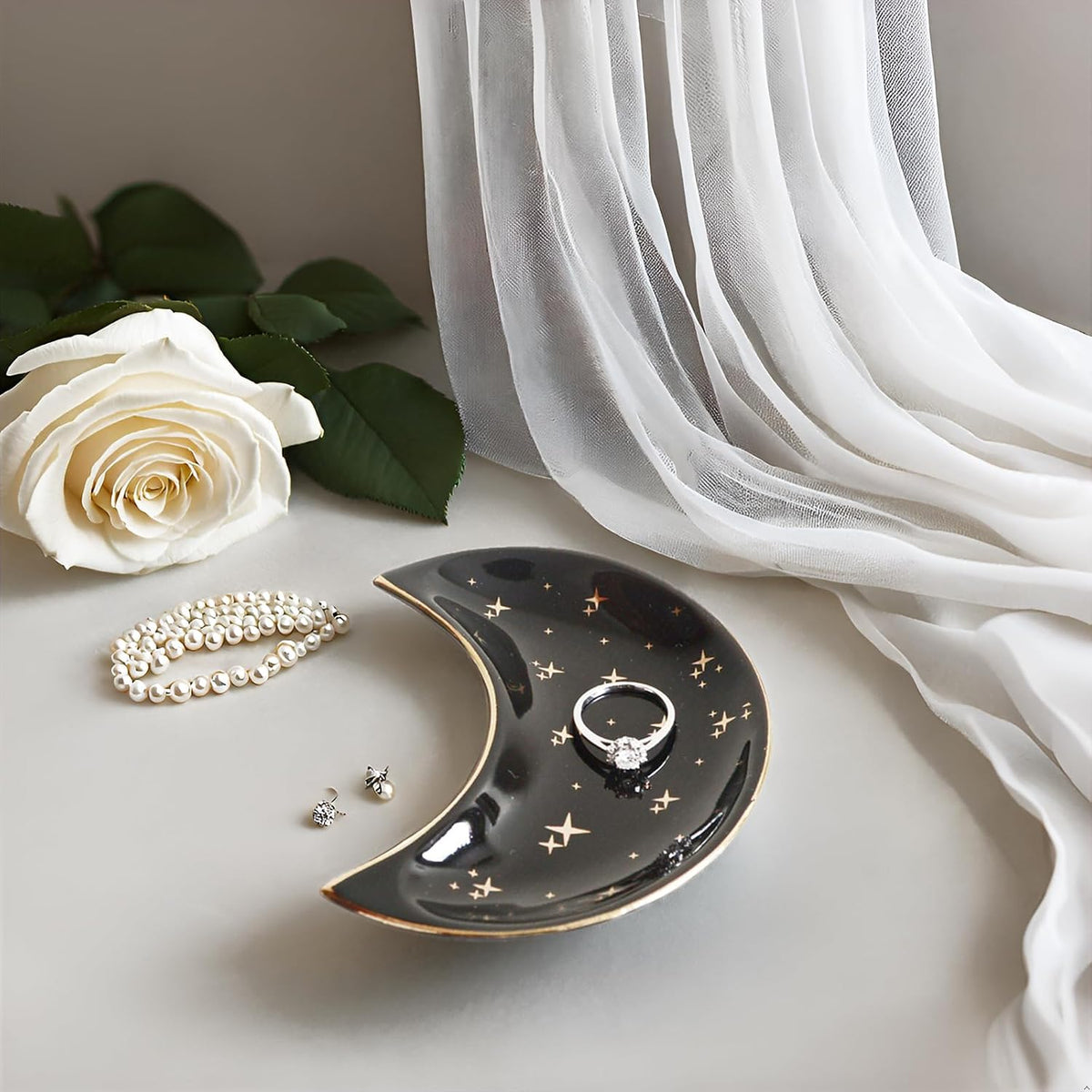 Small Moon Jewelry Dish Tray, Black
