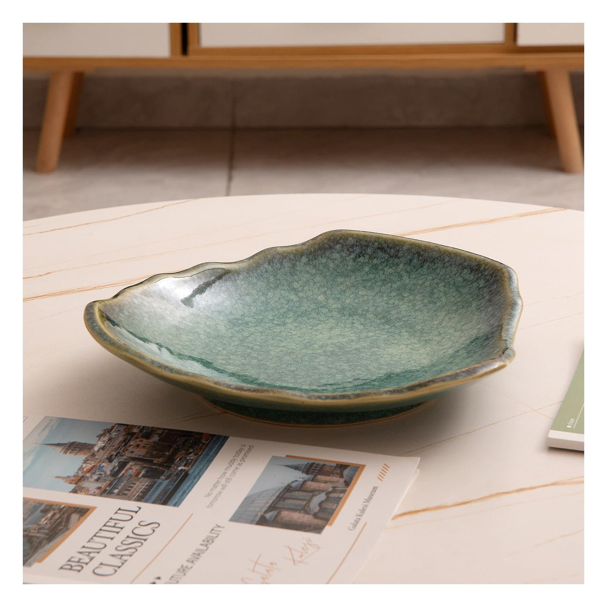 Ceramic Decorative Dish for Kitchen Counter,12'' Large Decorative Bowl, Key Bowl for Entryway Table, Modern Centerpiece Decor Dish for Home Decor Accents.(GREEN)