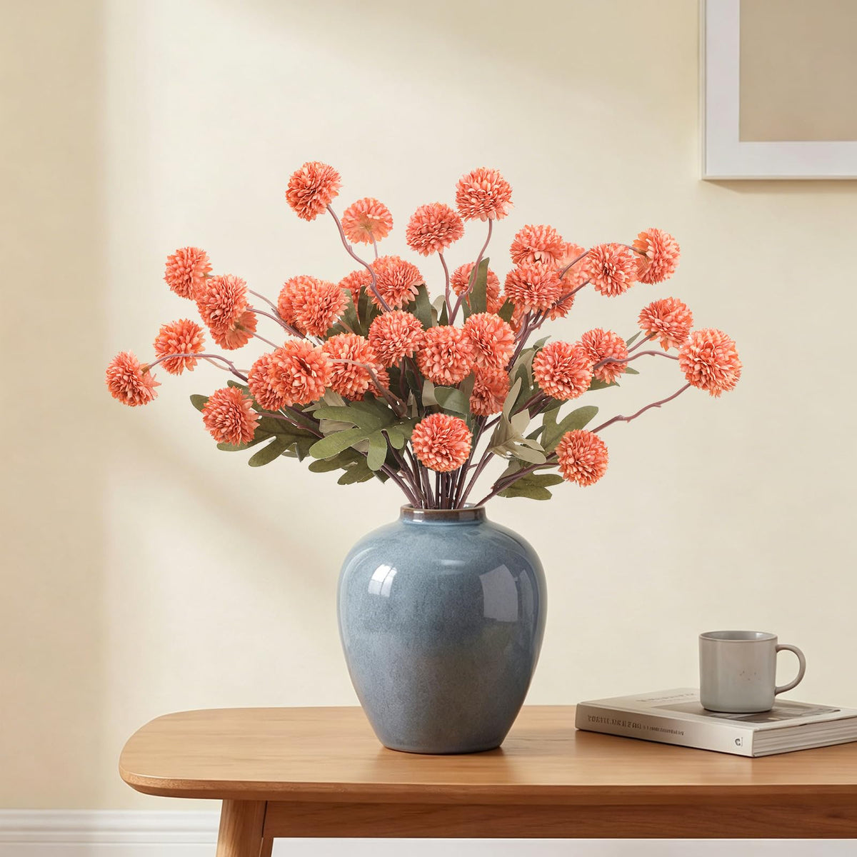 6Pcs Spring Flowers Artificial Fake Flowers Bulbs Silk Faux Chrysanthemums Flores for Indoor Outdoor DIY Bouquets Wedding Centerpieces Home Decoration