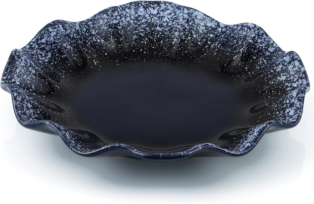 Ceramic Decorative Dish, 10" Centerpiece Decor Tray, Jewelry Holder Plate with Ruffle Edge for Entryway, Kitchen, Bedroom, Living Room Decoration (Blue)