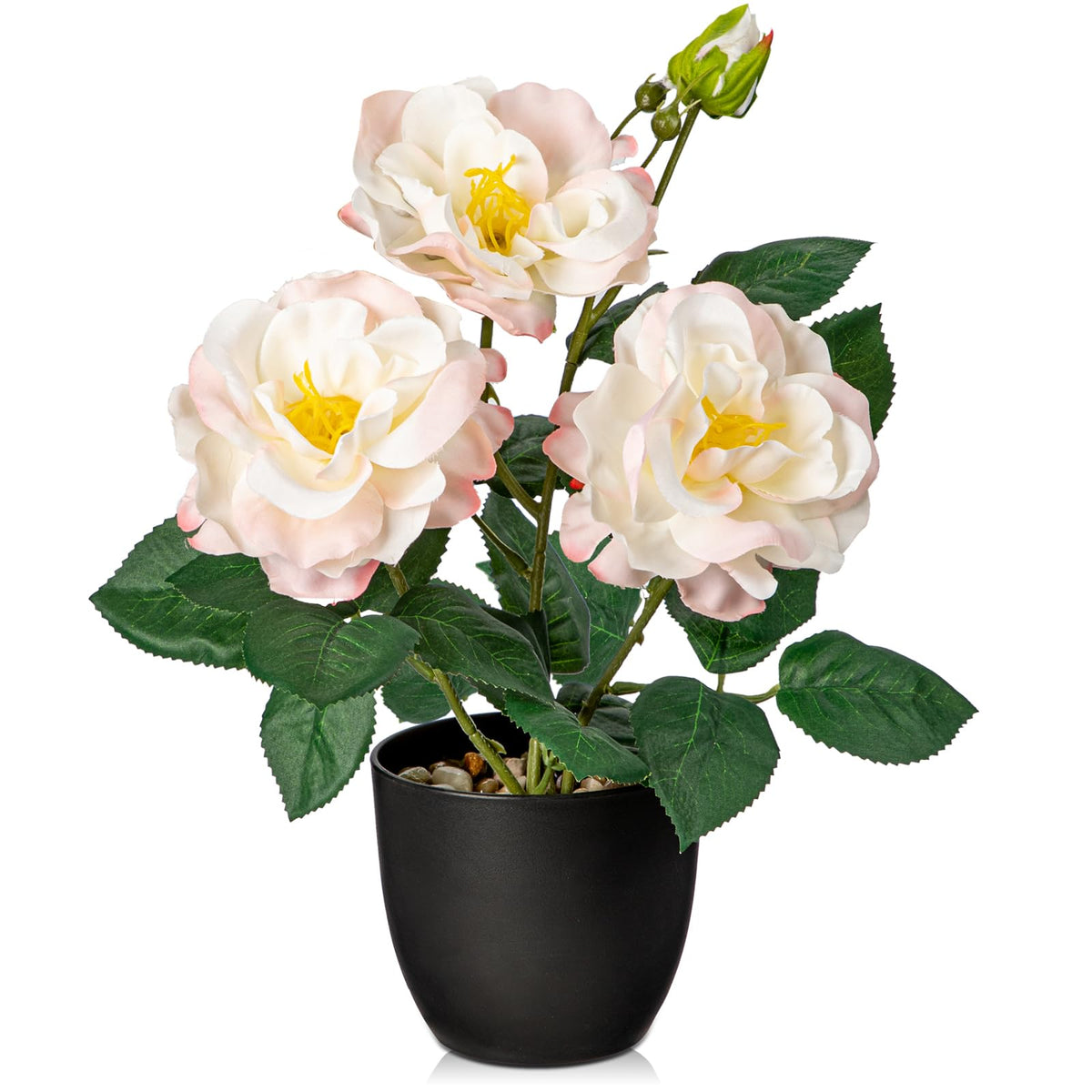 Hollyone Artificial Plants & Flowers in Vase Pink Roses Artificial Flowers Potted Plant Faux Silk Flower with Pot Fake Rose Flower Arrangement Home Decor Office Bathroom Shelf Desk Decoration 15 Inch