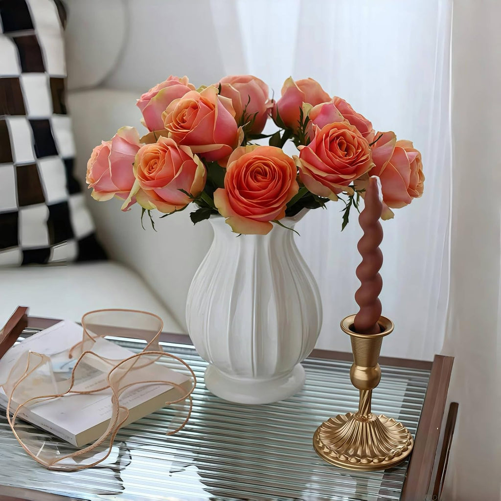 White Ceramic Flower Vase for Modern Home Décor, 7.5 Inch