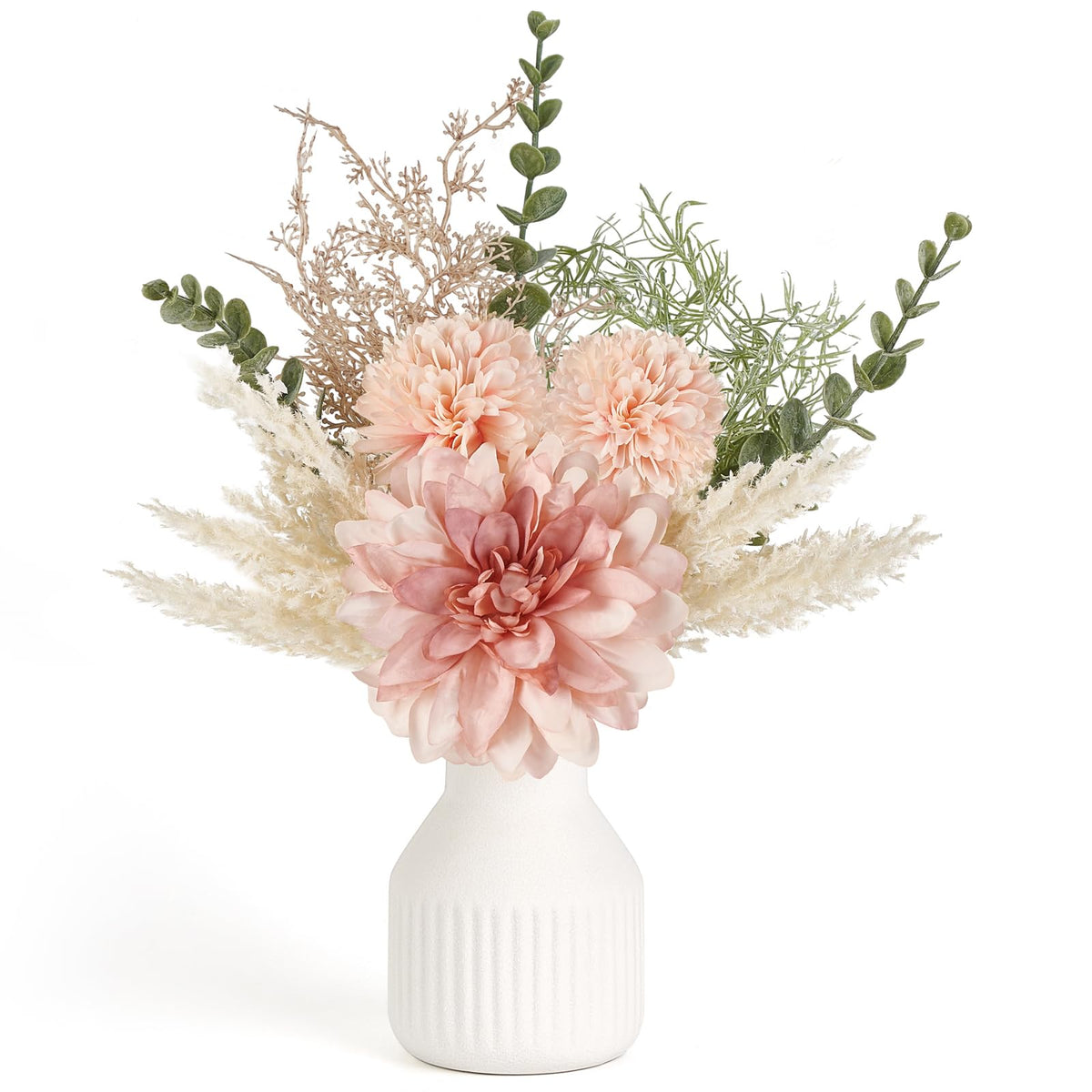 Mkono Fake Flowers in Ceramic Vase, 12.5" Coffee Table Centerpieces, Blue