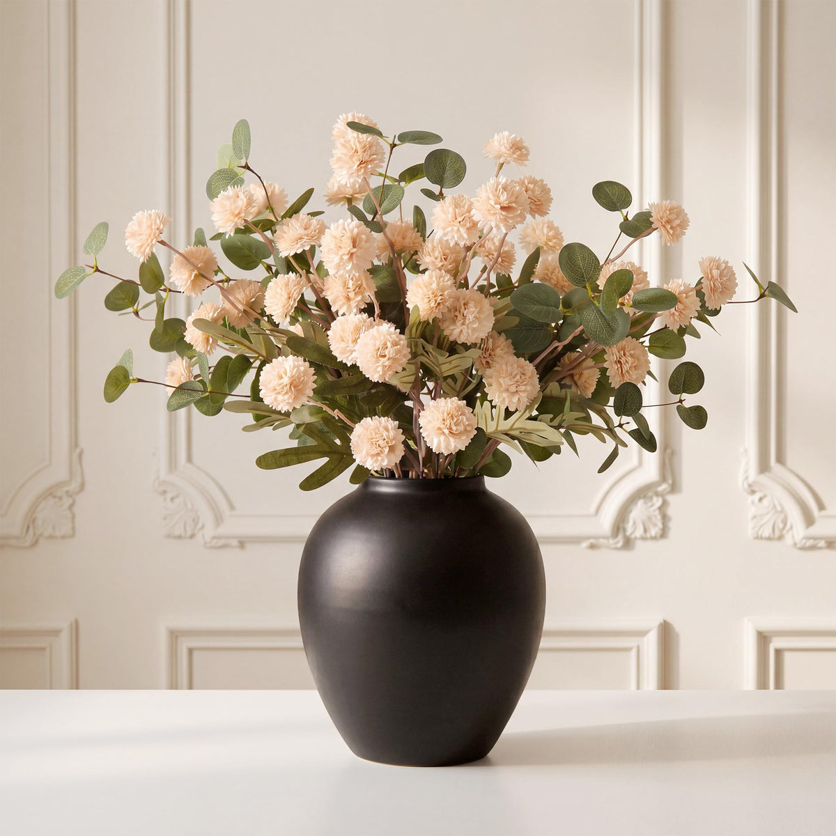Pinkpum 20 Stems Beige Fake Mums & Kiku Artificial Flowers for Vase Decor