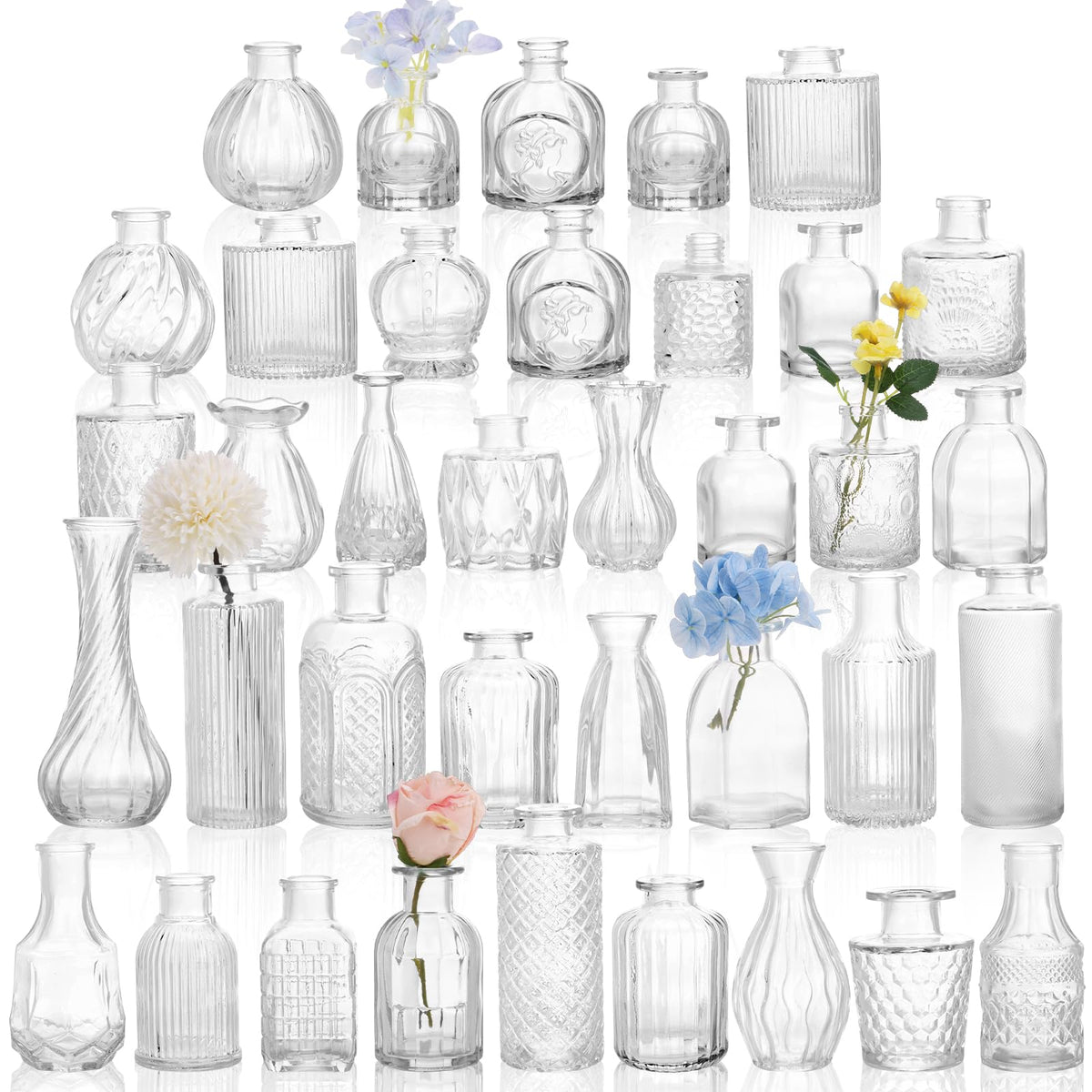 CUCUMI 12pcs Bud Vases for Centerpieces, Pink Glass Vase Set