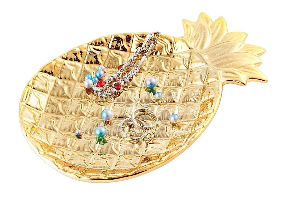 Lependor Golden Leaf Shaped Small Ceramic Jewelry Ring Dish Necklace Bracelet Holder Tray Organizer, Ceramic Decorative Trinket Dish for Wedding Party Woman Girl -Small Gold Leaf