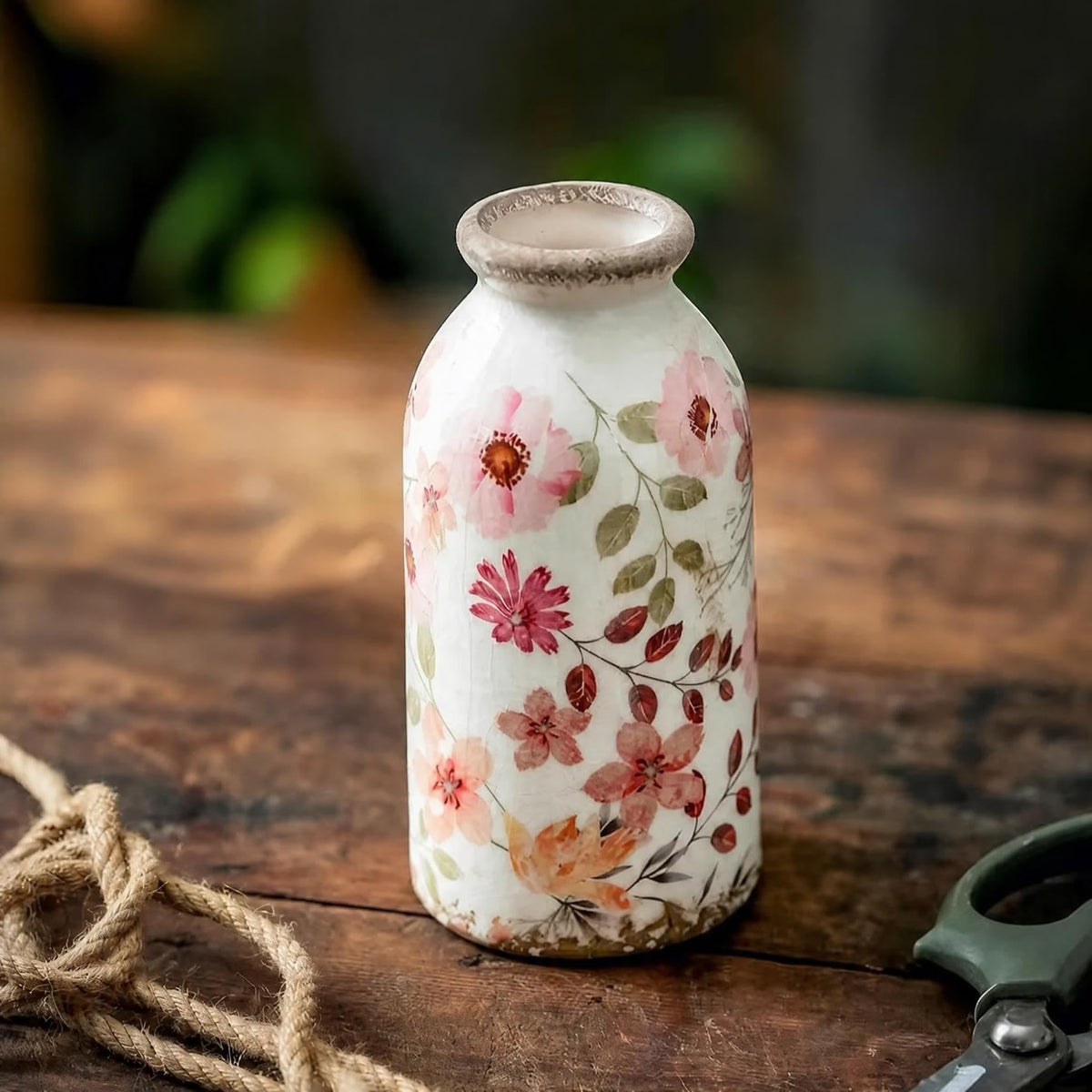 Teweiqi Vintage Vase Set of 3, Ceramic Flower Vases Chinoiserie Decor, Rustic Farmhouse Vases Retro Decorative Vases, for Home Living Room Kitchen Table Mantle Shelf Decor - Green and White