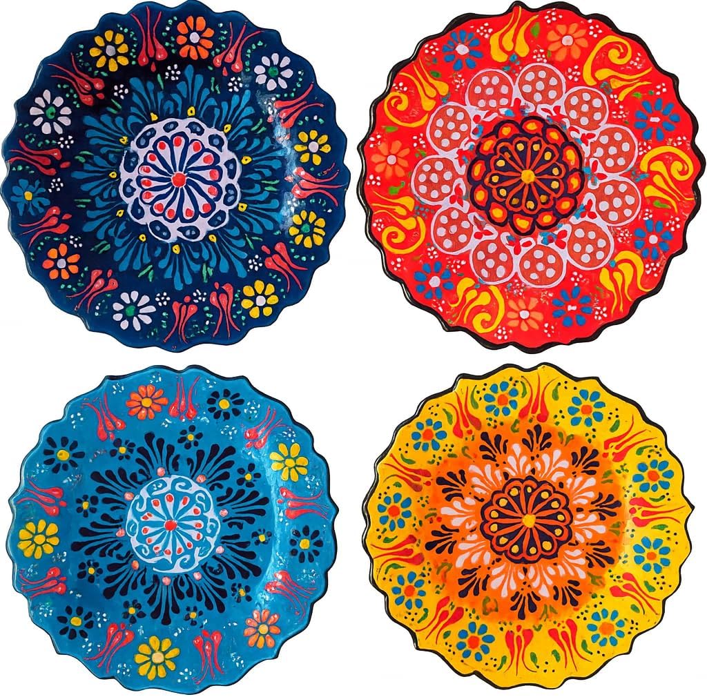 Turkish Handmade Ceramic Decorative Plate 7.08” (18 cm) – Hand-Painted Wall Hanging Art, Ottoman Anatolian Motif, Boho Mediterranean Home Decor Accent, Unique Artisan Craft Gift