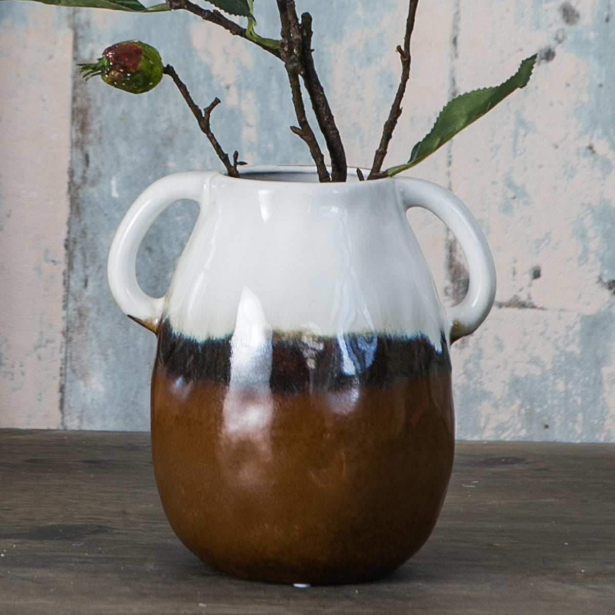Tanvecle Brown Ceramic Vase with Handles, 7" Modern Farmhouse Decor