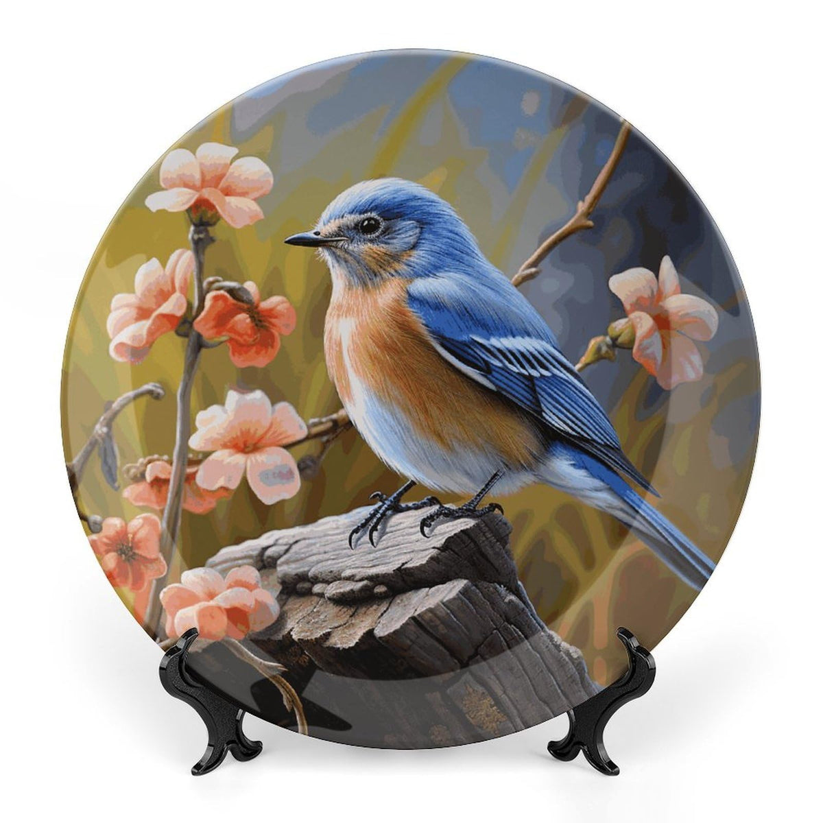 Bone China Decorative Plate Elegant Home Decor Plate Cute Eastern Bluebird Printing Wall Hanging Plate For Home Office Decor
