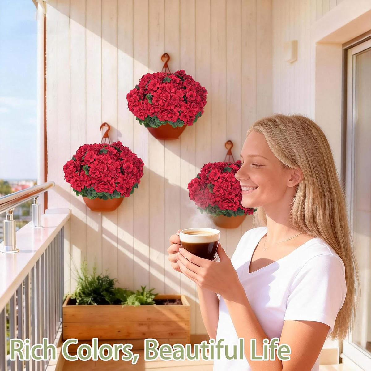 8 Pcs Artificial Geraniums Flowers for Outdoor Decor