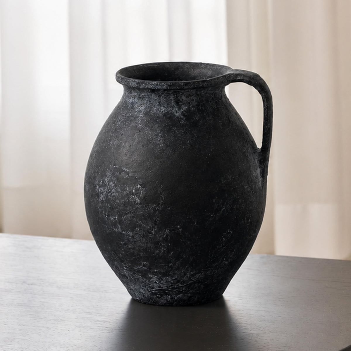 LB2 Black Ceramic Large Vase, 11.2" Tall Zen Style Vase, Terra Cotta Pitcher, Distressed Farmhouse Decor, Pottery Decorative Flower for Home Decor (D - Black 11.2")