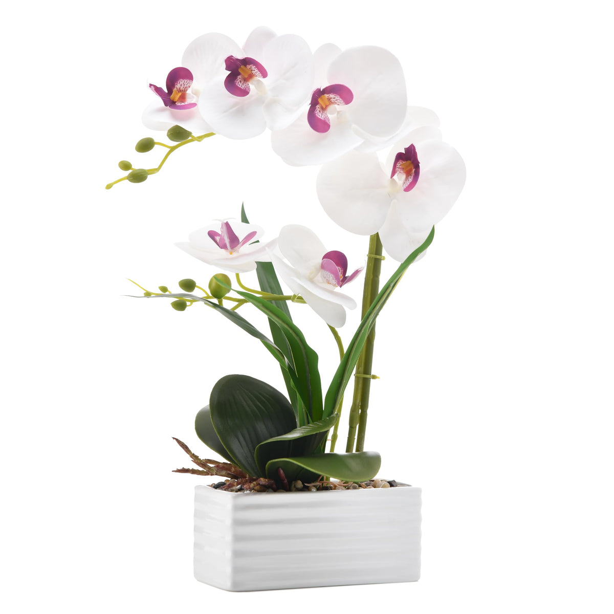 Artificial Real Touch Orchid Flowers with White Ceramic Vase, Orange
