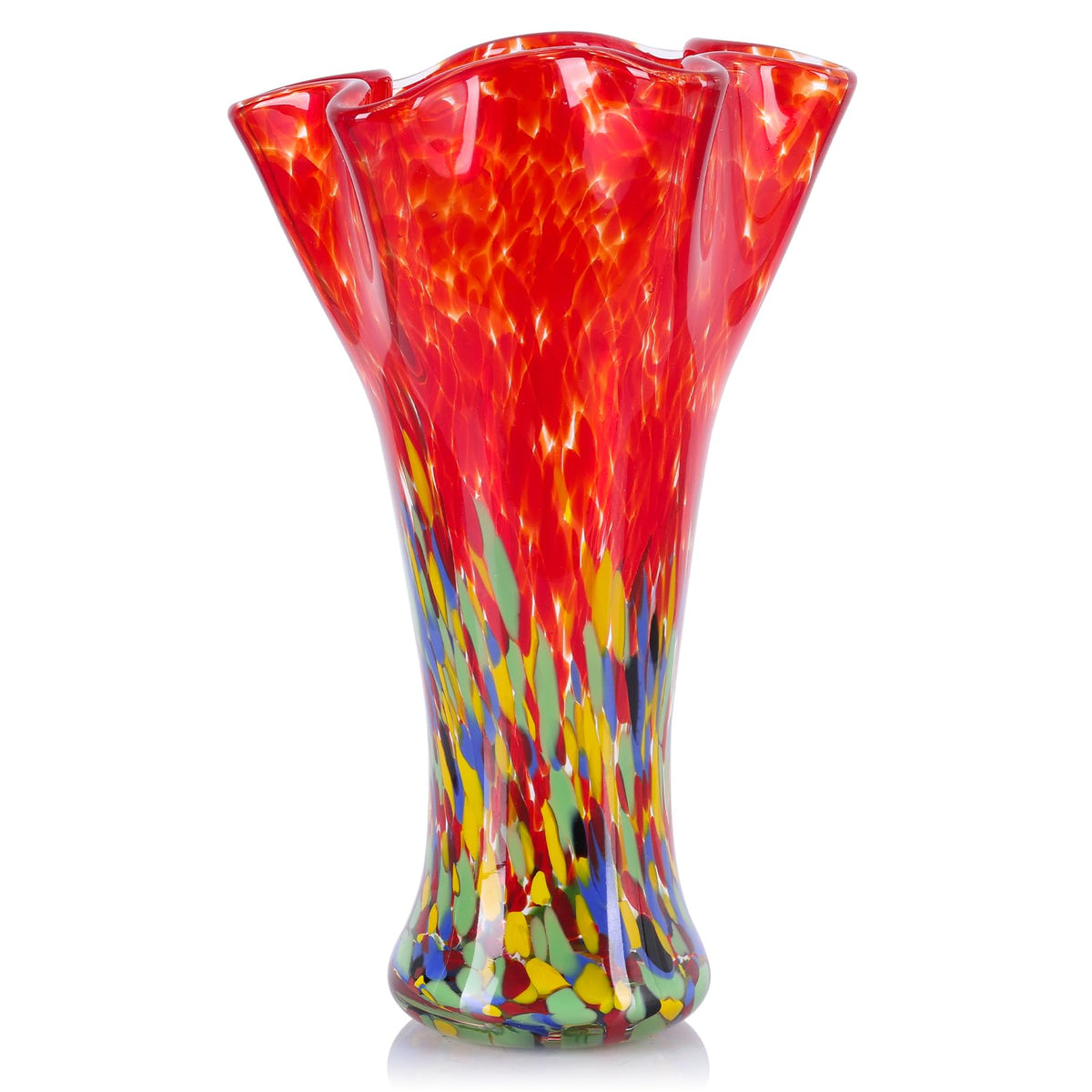 LCCCK 9.0" H Teal Glass Vases for Flower, Unique Hand Blown Glass Vase
