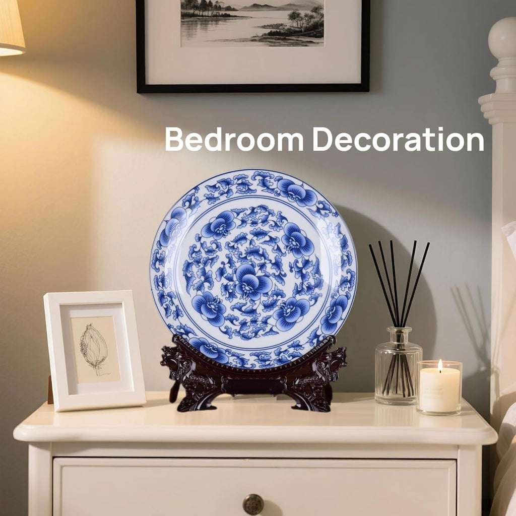 10-Inch Blue and White Porcelain Decorative Plate