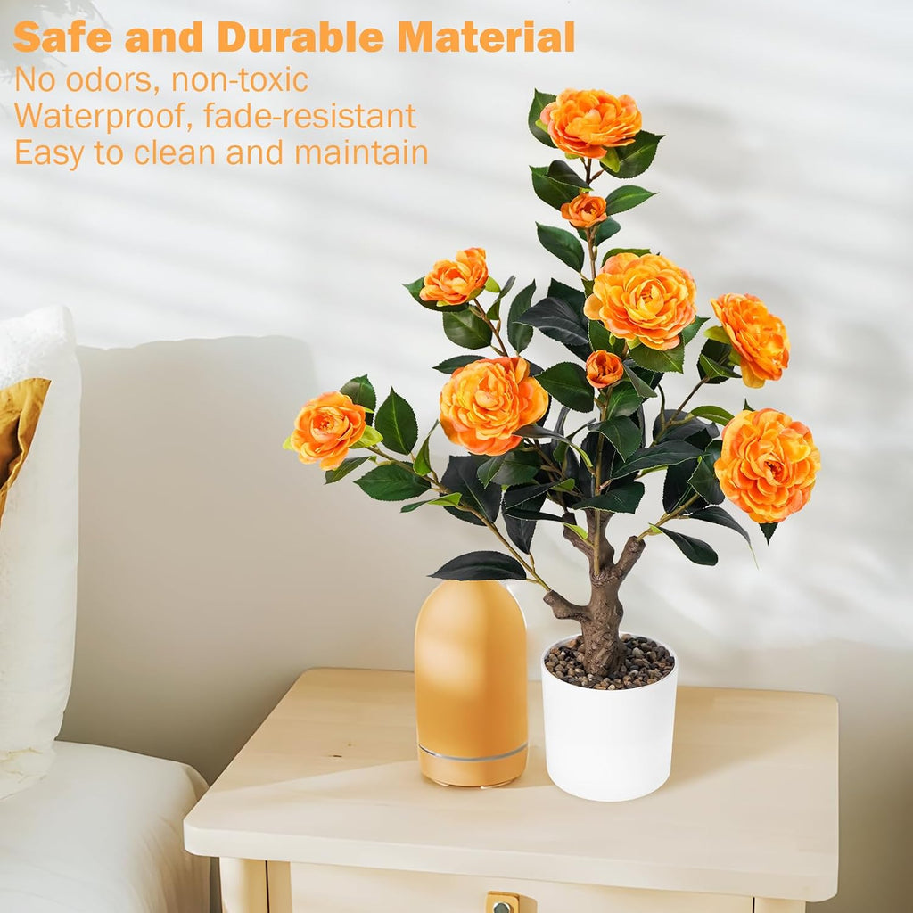 Caxchiling Artificial Camellia Tree 2FT, Faux Potted Tree Indoor