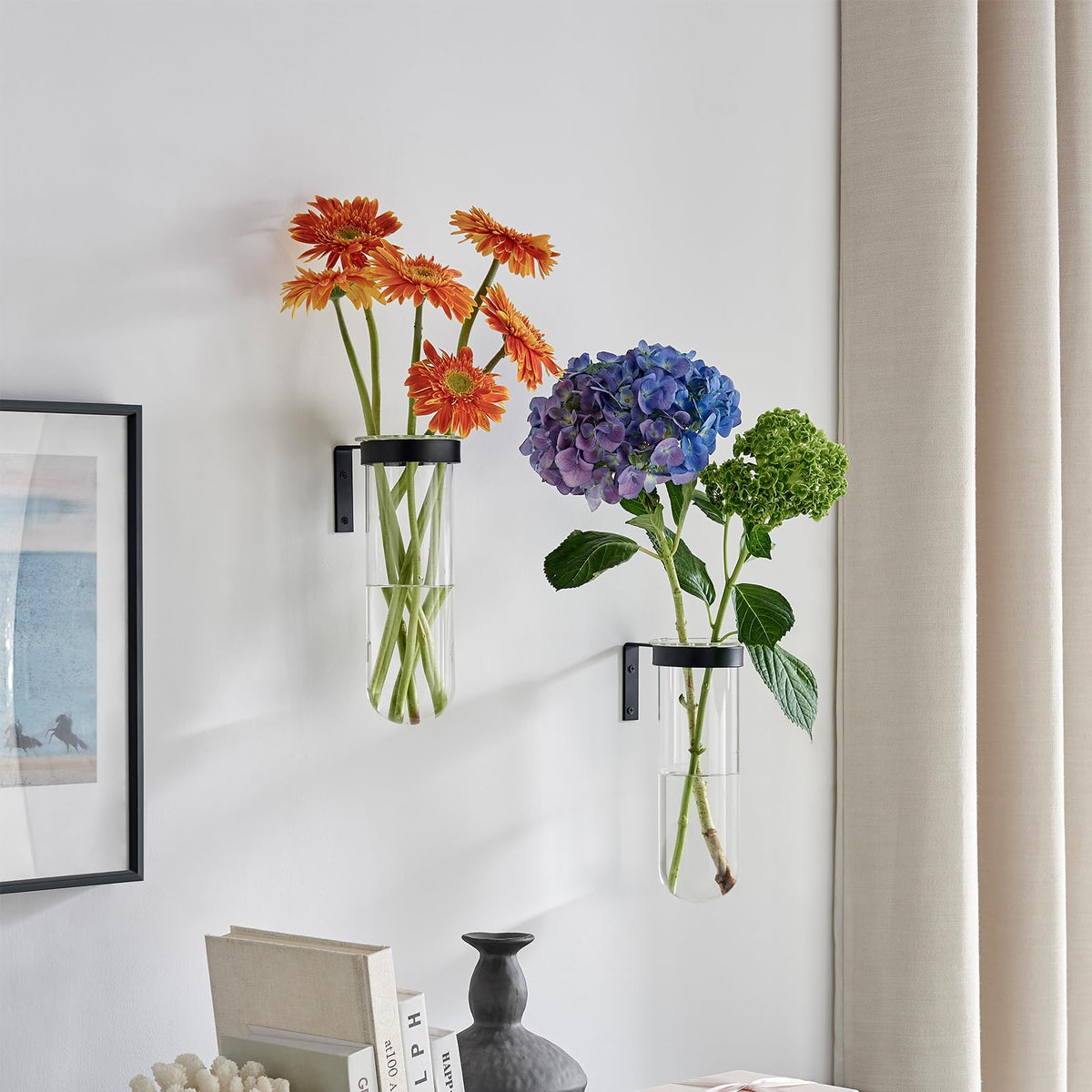 2 Piece Iron Glass Vase, Bottle Flower Vase, Hanging Metal Plant Stand, Metal Iron, Creative Wall Hanging