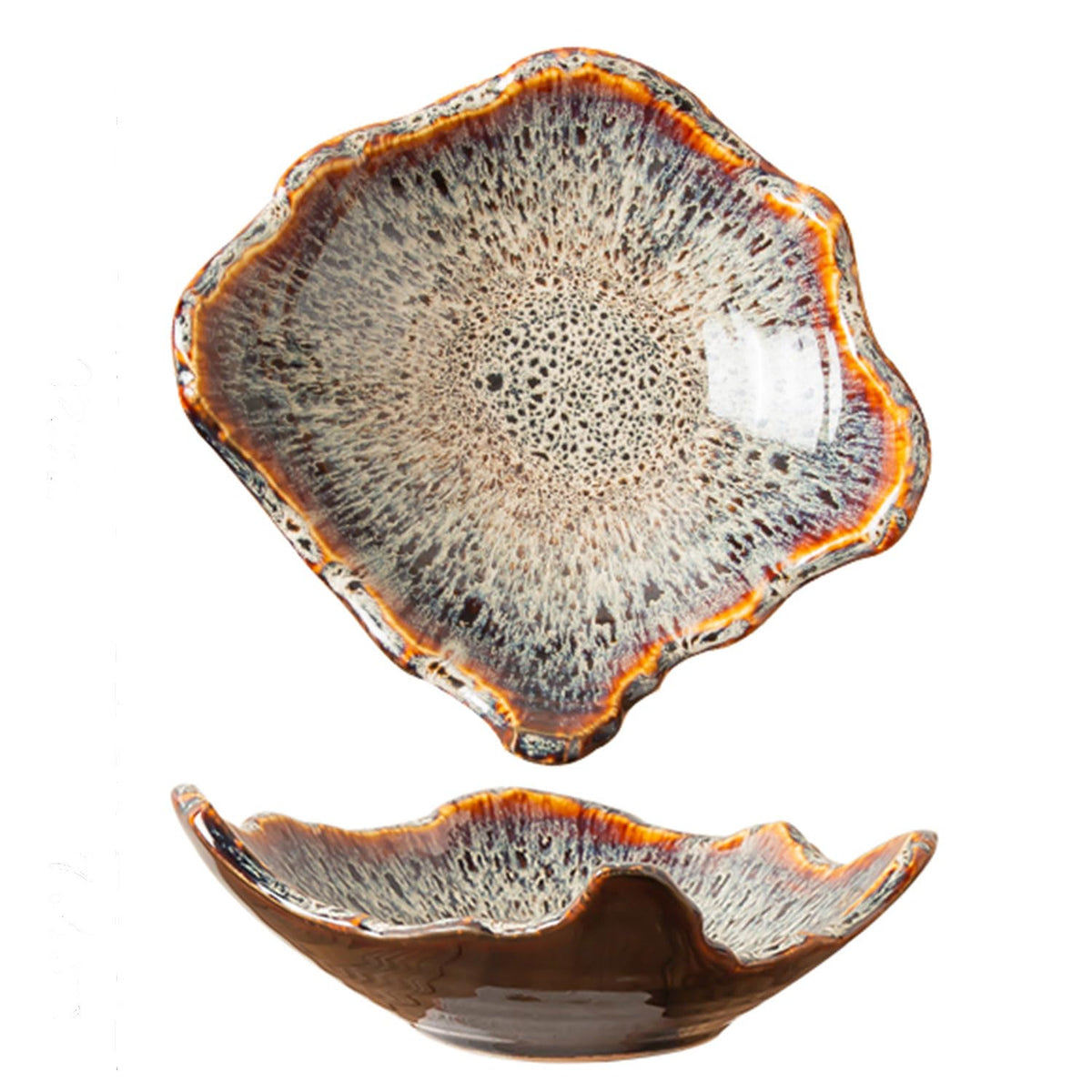 8" Small Ceramic Decorative Bowl 1 Pice – Irregular Rim Reactive Glaze Candy Plate, Berry Bowl, Entryway Catchall, Japanese Style Fruit Dish for Tabletop or Home Decor (Reactive Glaze)