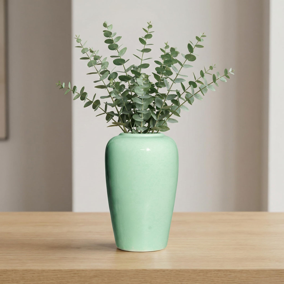 White Ceramic Vase for Centerpiece, 8 Inch Modern Vases Home Decor, Decorative Flower Vase for Pampas Grass, Coffee Table Living Room Small Shelf Kitchen Decor