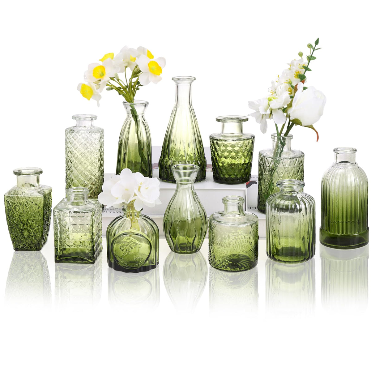 CUCUMI 12pcs Bud Vases for Centerpieces, Pink Glass Vase Set