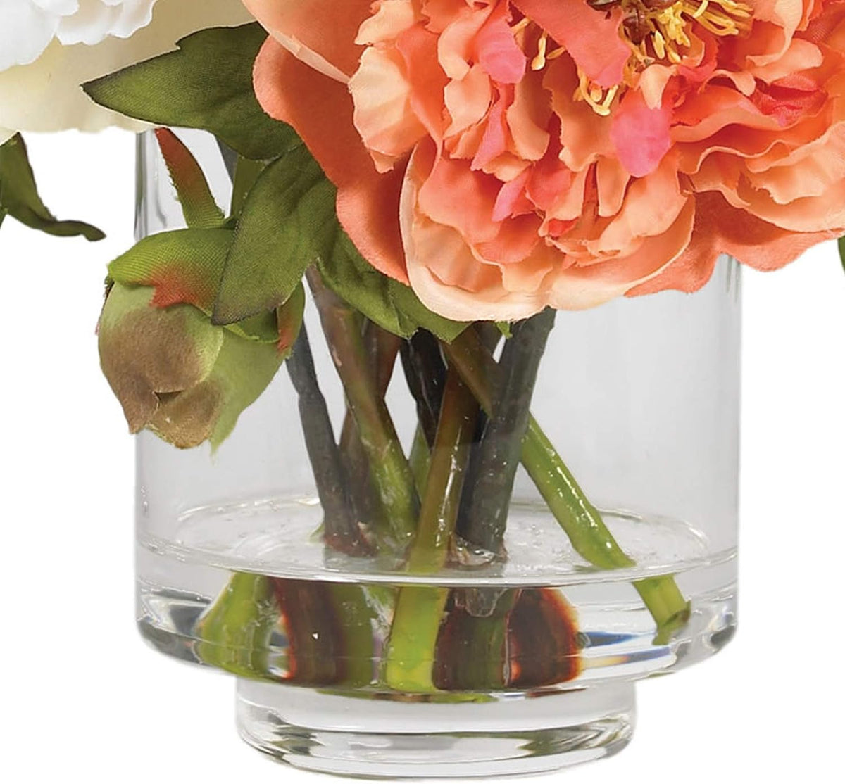 Nearly Natural 10 in Artificial Peony Arrangement in Glass Vase